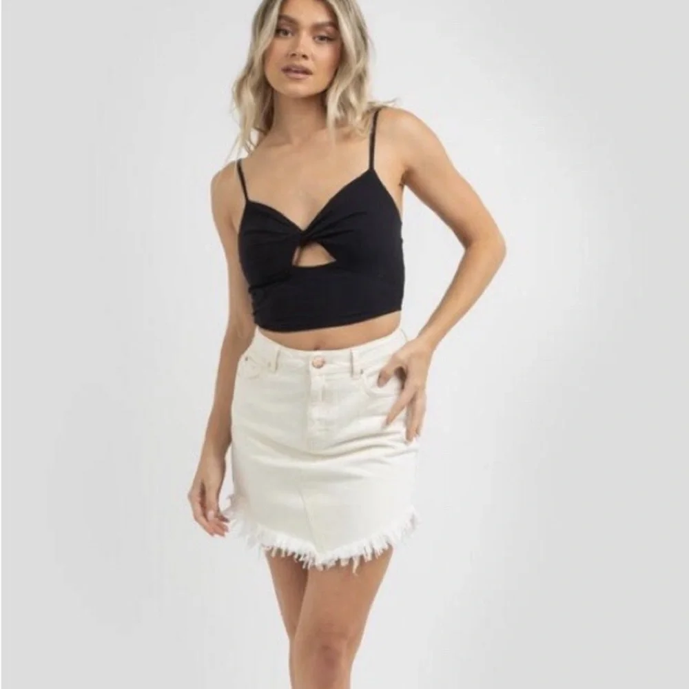 We The Free Free People Bailey Skirt Women's 27 Ivory‎ Denim Mini NWT - Picture 4 of 8
